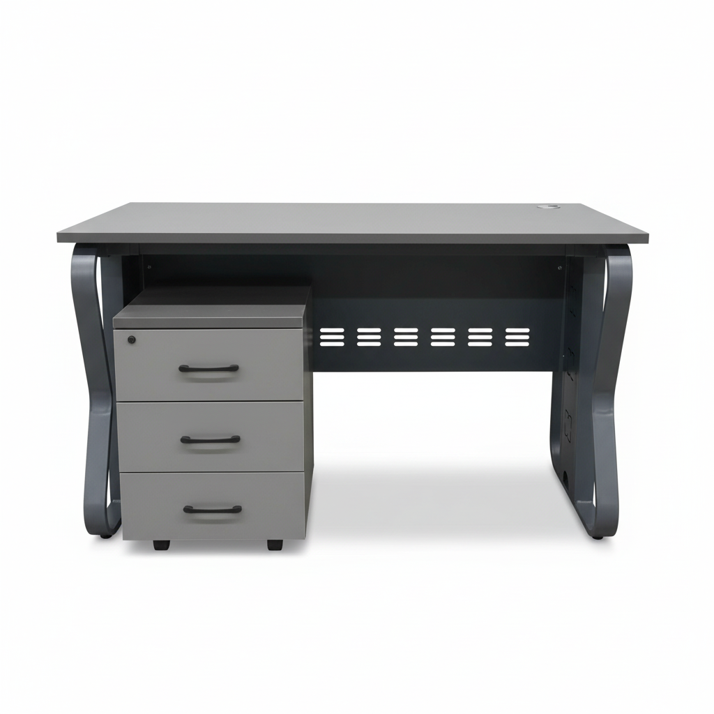 Modern Gray Office Desk with 3-Drawer Mobile Pedestal | UAE Delivery 100x60cm