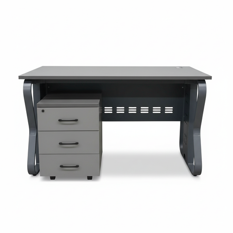 Modern Gray Office Desk with 3-Drawer Mobile Pedestal | UAE Delivery 100x60cm