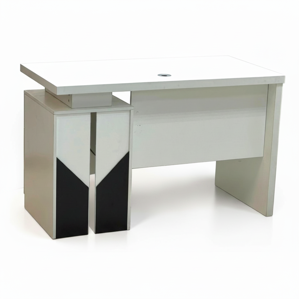 White Office Desk 120cm with Black Geometric Base – IH-L852-WHT Modern Work Desk UAE