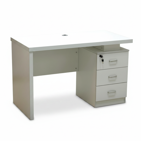 White Office Table 140cm with Cable Port – IH-L852-WHT Minimalist Desk for Home Office UAE