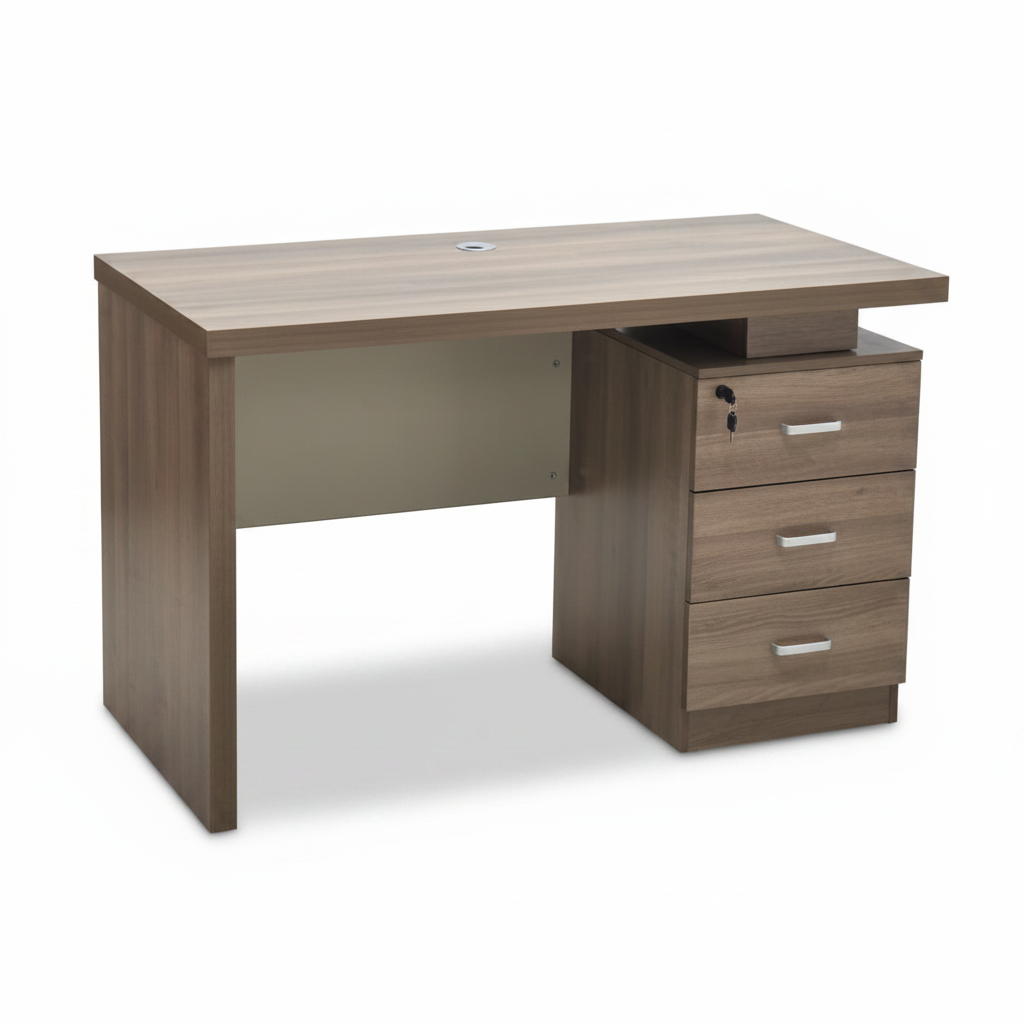 Walnut office desk with 3-drawer lockable pedestal on white background – IH-L952-WAL office furniture UAE
