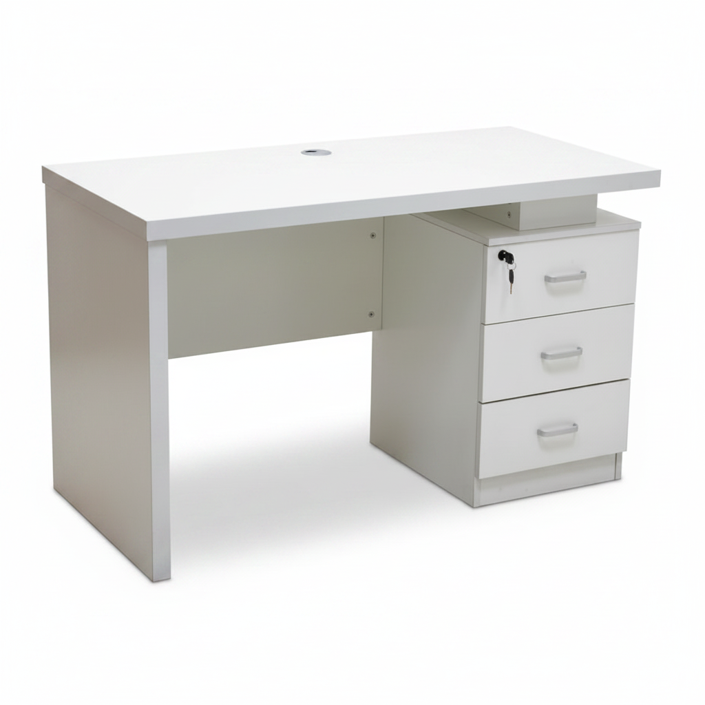 White Office Desk with 3-Drawer Lockable Pedestal – Premium Workspace Furniture UAE