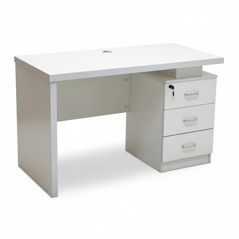 White Office Desk with 3-Drawer Lockable Pedestal – Premium Workspace Furniture UAE