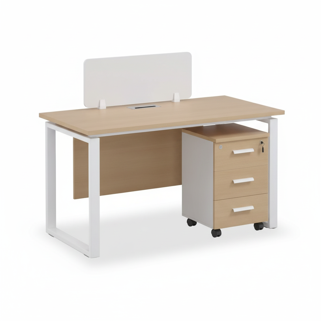 1 Person Office Workstation Desk with Drawers - Oak & White 120x60cm | Dubai UAE