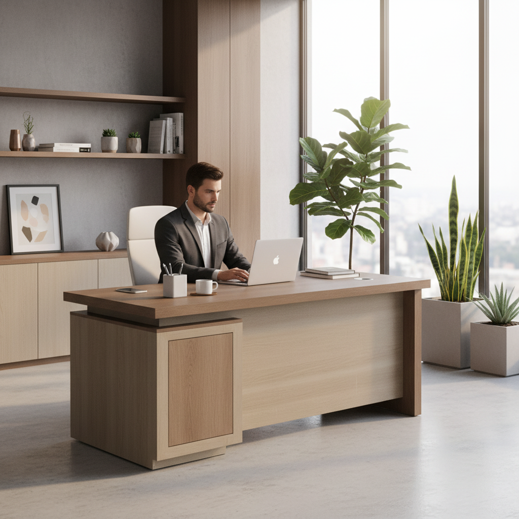 Office Desk 1.4m Coffee & Khaki - Premium Workspace Furniture UAE | INFINI HOMES