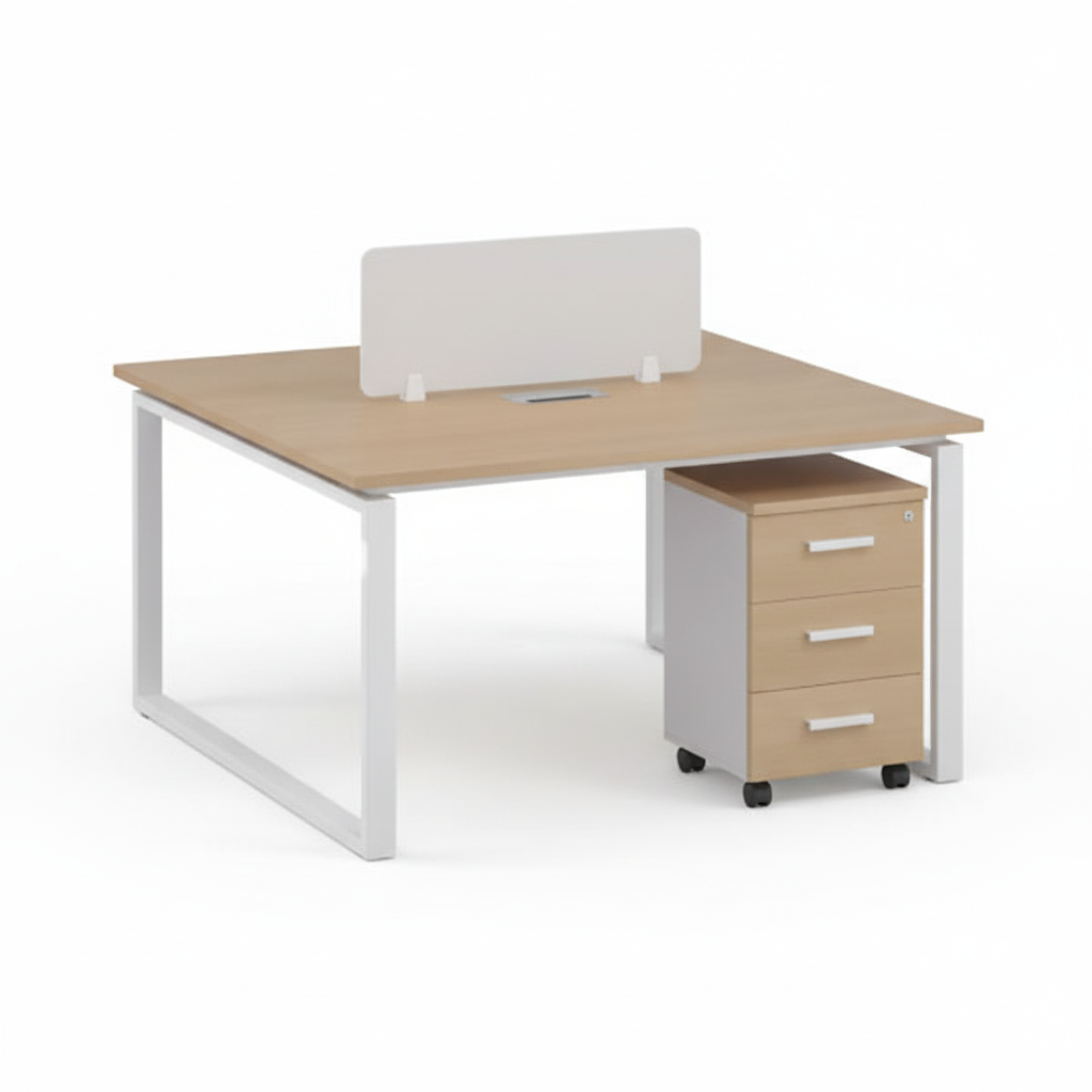 2 Person Office Workstation Desk Dubai UAE | Face to Face Desk 120x120cm Oak White