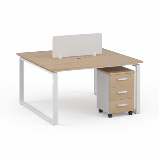 2 Person Office Workstation Desk Dubai UAE | Face to Face Desk 120x120cm Oak White
