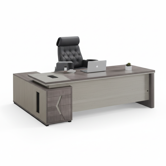 L-Shape Office Desk 1.8m Oak & Khaki - Premium Executive Desk UAE