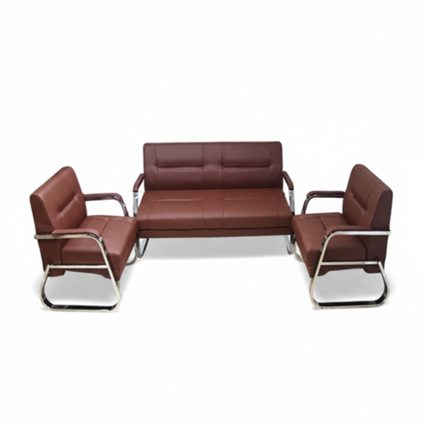 Brown PU Office Sofa Set (3+1+1) - Premium Leather Seating | IH 685