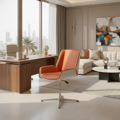 Orange Visitor Chair in Contemporary Office Interior – UAE Wide Delivery