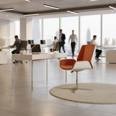 PU Visitor Chair Orange White Bentwood Legs – Office Lifestyle | Dubai Abu Dhabi Sharjah