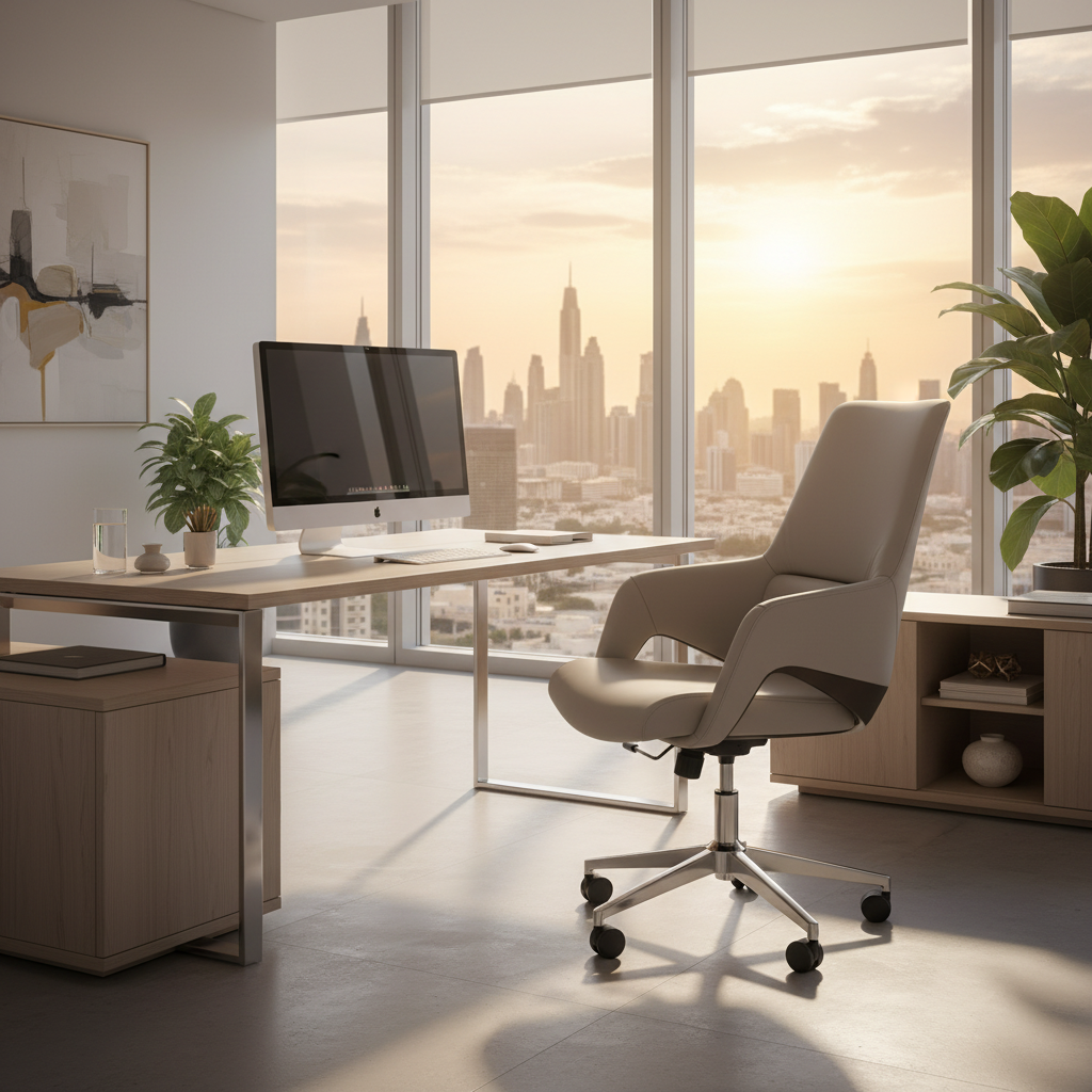 Premium High Back Office Chair - Beige & Brown PU Leather | UAE Delivery