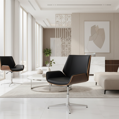 Premium Visitor Chair Walnut & Black PU Leather - UAE Stock | INFINI HOMES