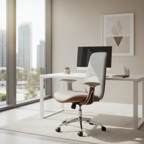 Premium High Back Office Chair - Beige & Brown PU Leather | UAE Delivery