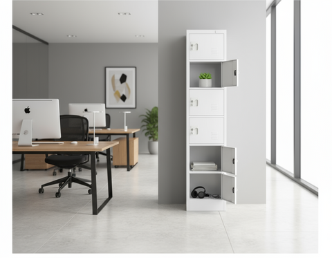 INFINI HOMES 6 Tier Metal Steel Storage Locker Cabinet with Plastic Handle (Grey, 45L X 40W X 183H, 6 Door)