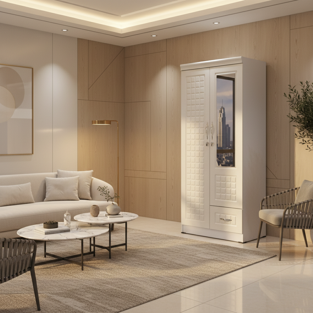 White Wardrobe 80cm UAE | Wooden Closet Storage Cabinet Dubai | IH 8821