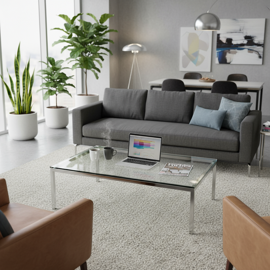 Premium Rectangular Coffee Table Glass Top Steel Frame - Dubai Abu Dhabi UAE