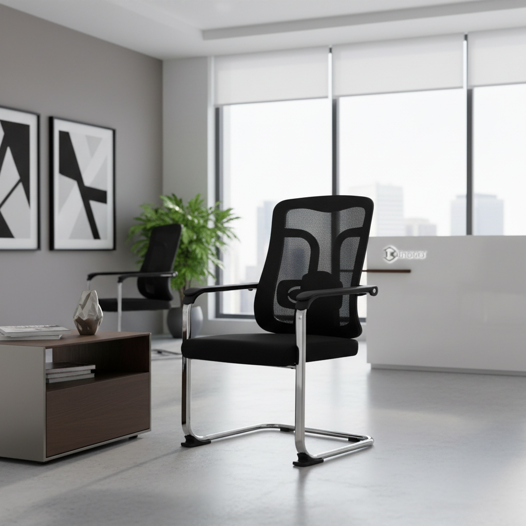Ergonomic Mesh Visitor Chair with Chrome Arms - Office Guest Chair UAE | IH D-215