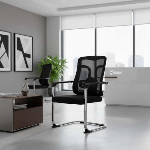 Ergonomic Mesh Visitor Chair with Chrome Arms - Office Guest Chair UAE | IH D-215