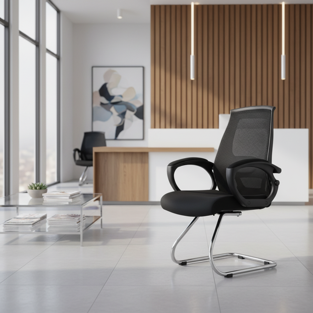 Ergonomic Mesh Visitor Chair UAE | Office Guest Chair with Chrome Base & Nylon Arms | IH 544V