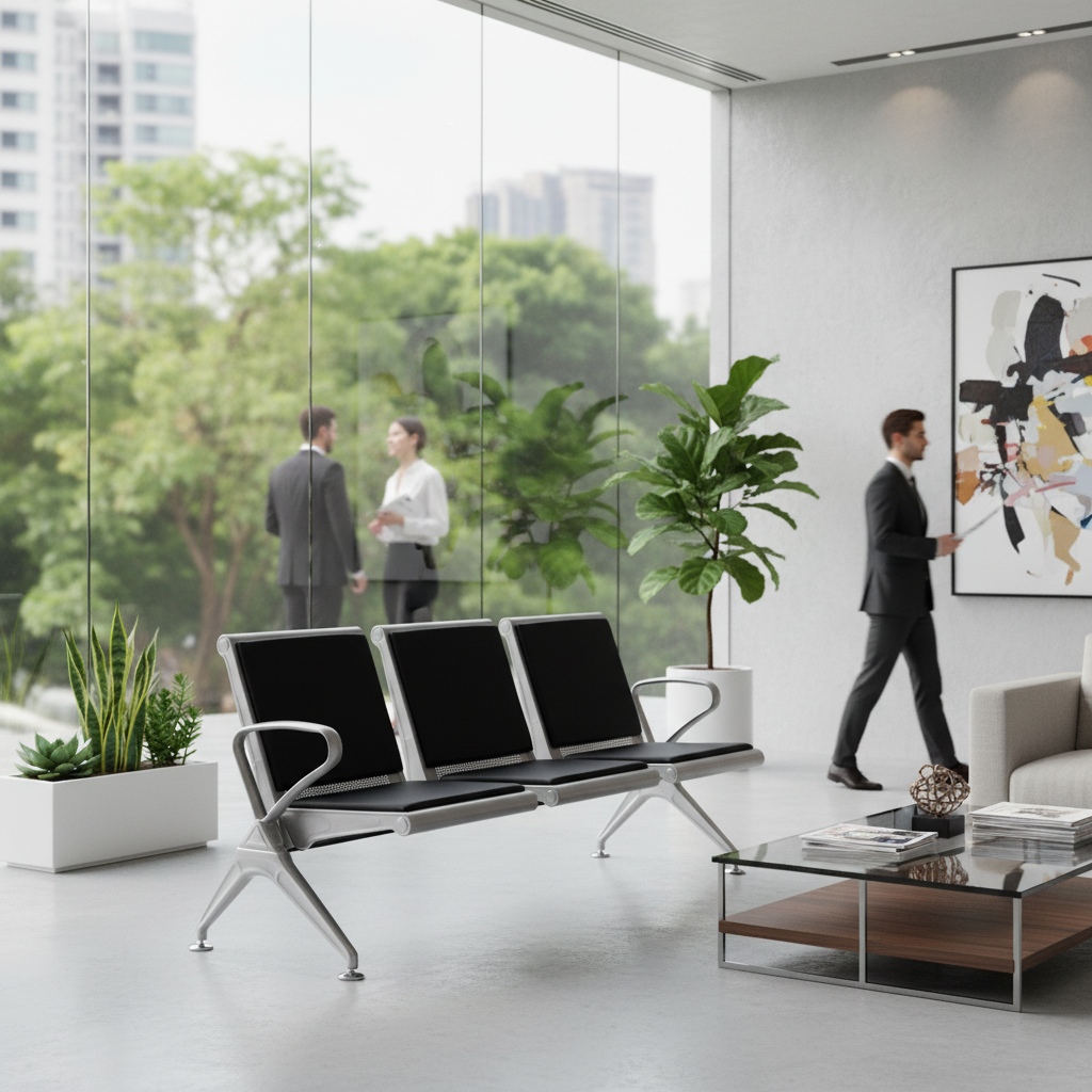 Airport Chair 3-Seater Steel Silver + PVC Black | UAE-Wide Delivery