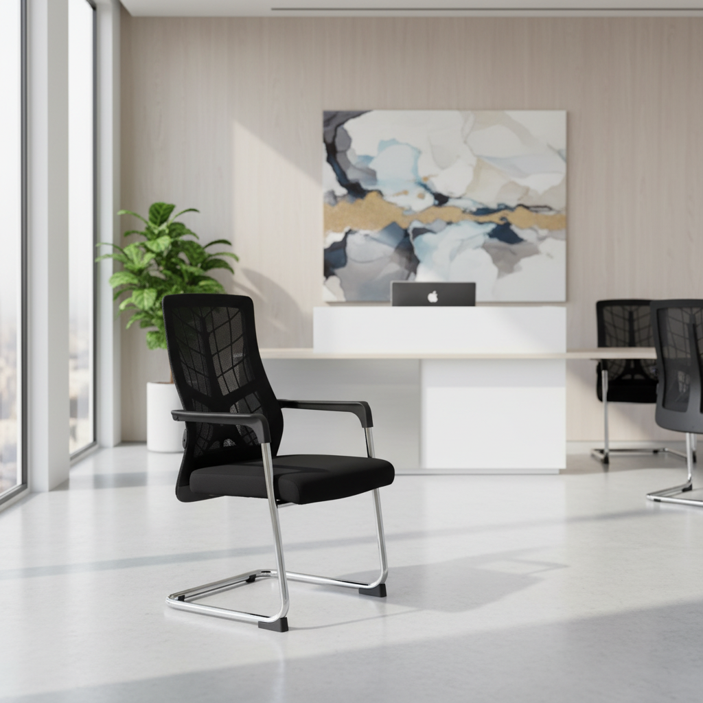 Mesh Back Visitor Chair UAE | Chrome Base Office Chair with Fabric Seat | IH 8008V
