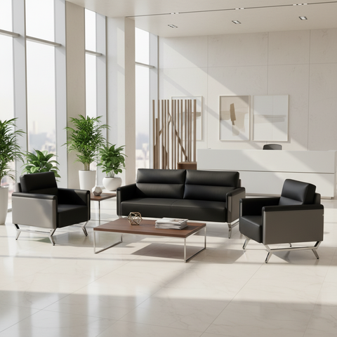Capri 3 Seater Sofa Set Black Grey PU Leather | Modern Living Room Furniture UAE