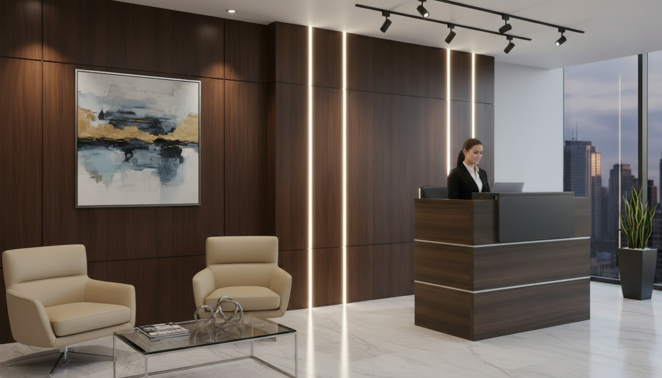 INFINI HOMES Reception Table UAE - Model RCP-140-BG 140x60x105cm Pedestal Drawer Dubai Abu Dhabi Sharjah