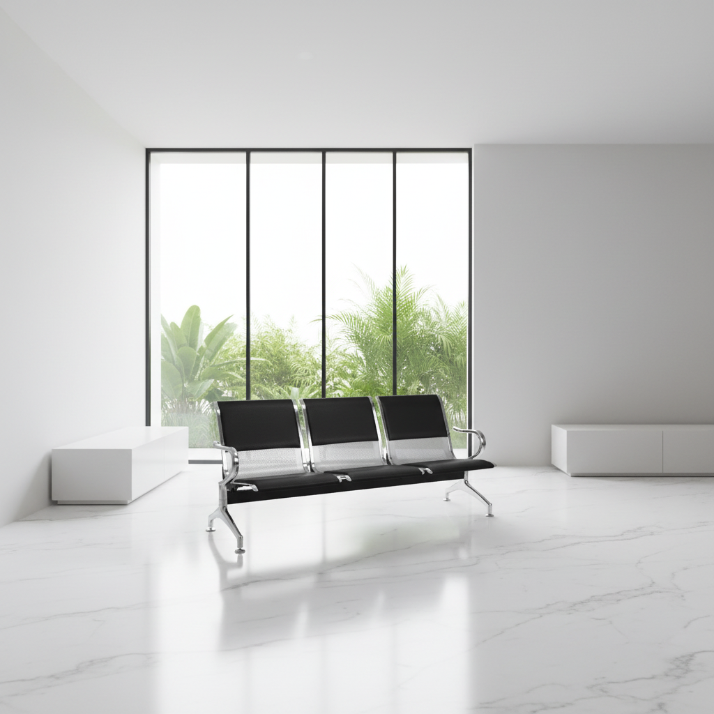 Airport Chair 3-Seater Steel Silver & Black PVC - UAE Delivery