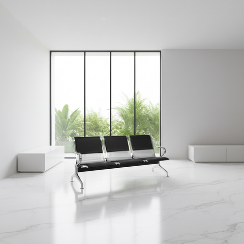 Airport Chair 3-Seater Steel Silver & Black PVC - UAE Delivery