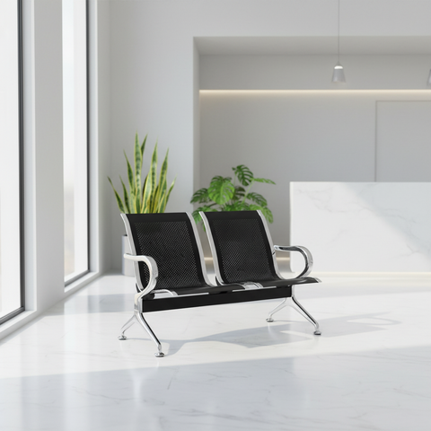 Airport Chair 2-Seater Steel Black | Waiting Room Seating UAE