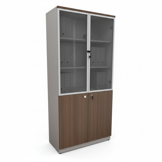 Book Cabinet 2-Door Coffee Grey 200x80x40cm | Aluminum Frame Office Storage UAE