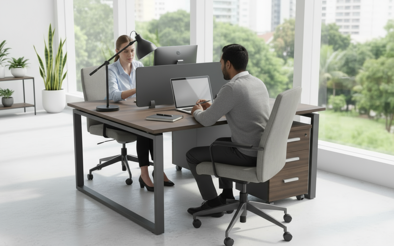 2 Person Office Workstation Desk 120x140cm with Drawers UAE | Walnut Grey