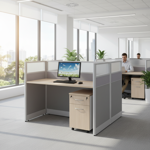 2-Person Work Station Coffee & Grey | Office Furniture UAE | INFINI HOMES