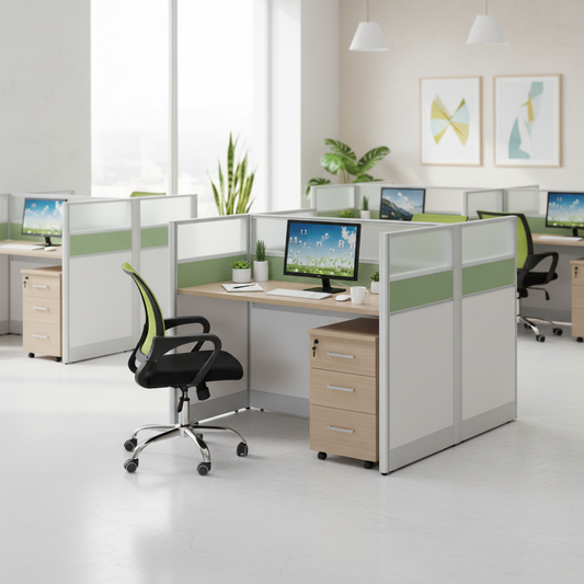 2-Person Office Workstation Beech & White UAE | 120cm Desk with Aluminum Frame | Dubai Abu Dhabi Sharjah