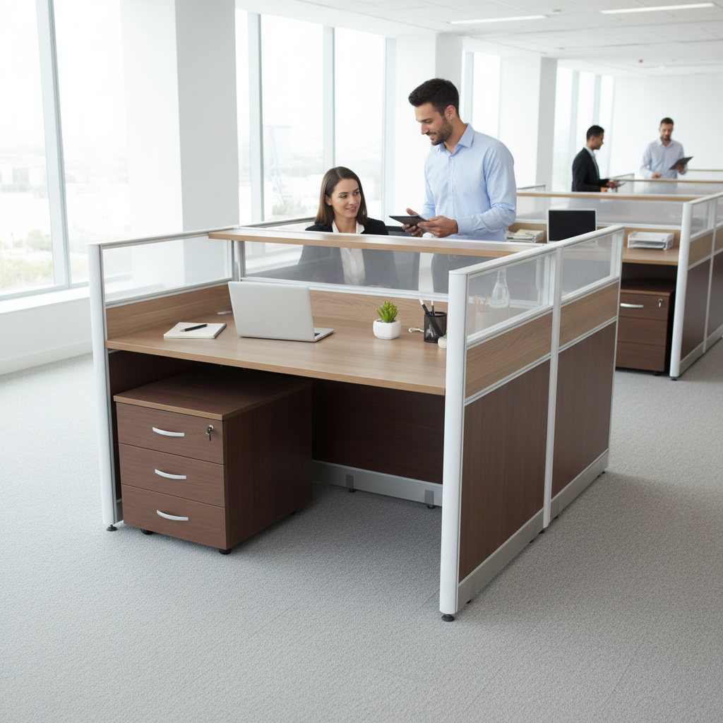2-Person Work Station Oak+Kakie | Office Desk 100x120cm | UAE-Wide Delivery