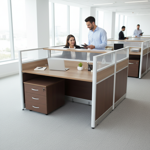 2-Person Work Station Oak+Kakie | Office Desk 100x120cm | UAE-Wide Delivery