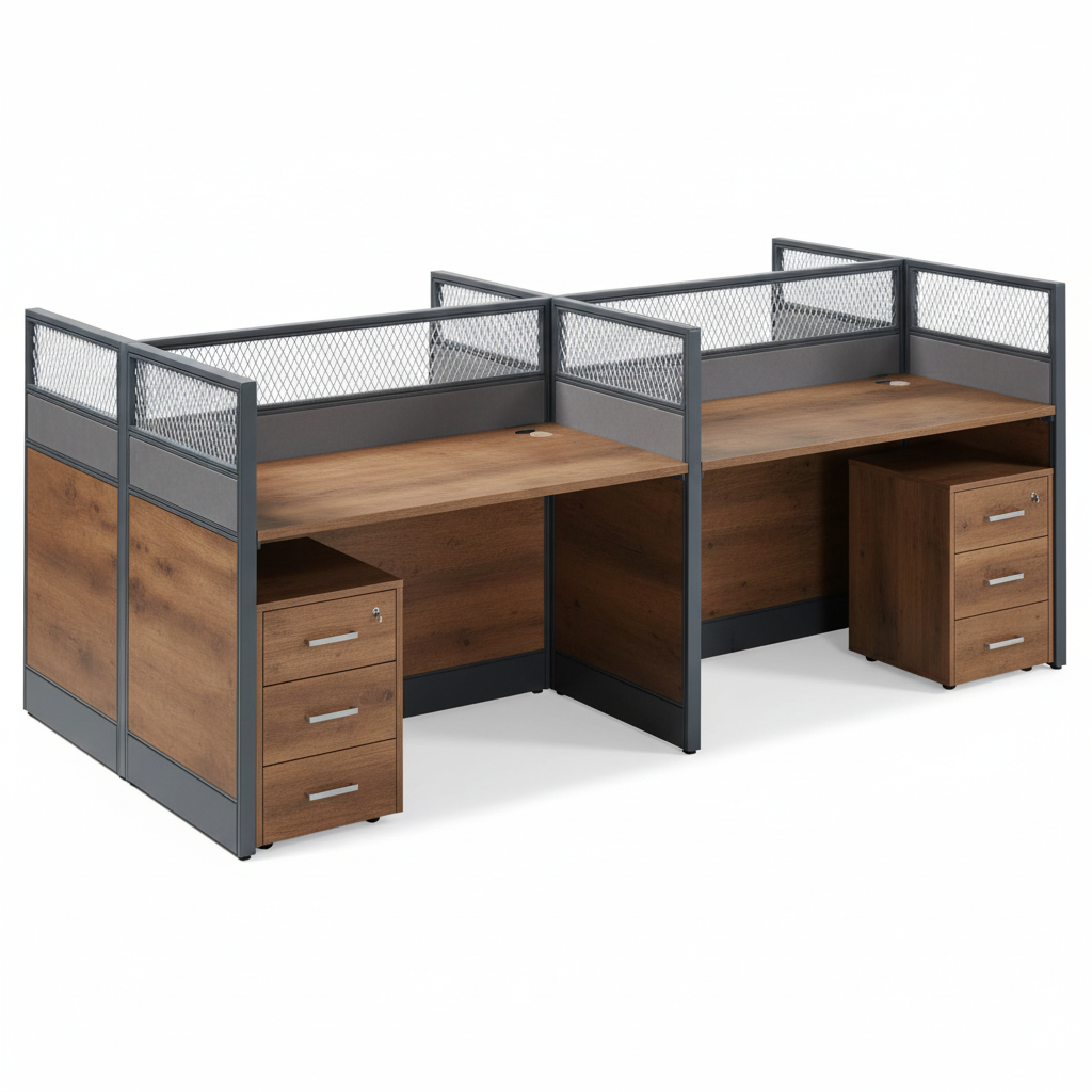 4-Person Office Workstation Coffee Grey 240x120cm | UAE Delivery