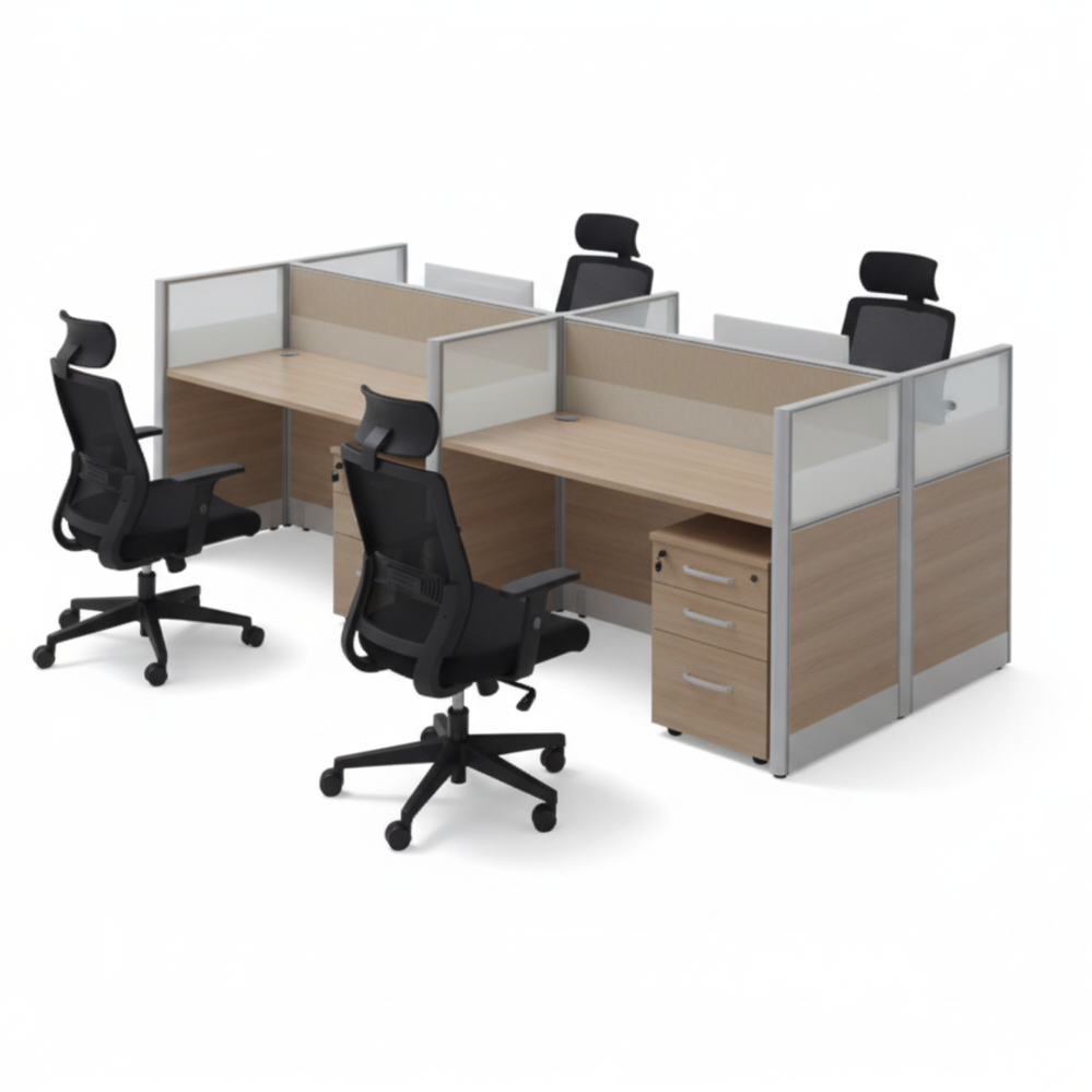 4-Person Work Station Beech & White | Office Desk UAE | Free Delivery Dubai, Abu Dhabi, Sharjah