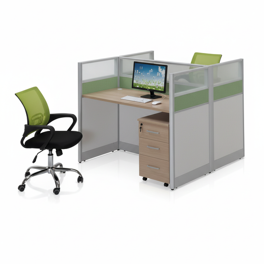 2-Person Office Workstation Beech & White UAE | 120cm Desk with Aluminum Frame | Dubai Abu Dhabi Sharjah