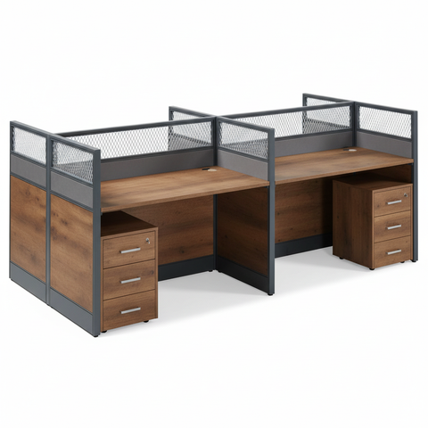 4-Person Office Workstation Coffee Grey 240x120cm | UAE Delivery