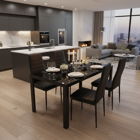 Black Dining Set IH 6204 | Modern 6-Seater Dining Table UAE