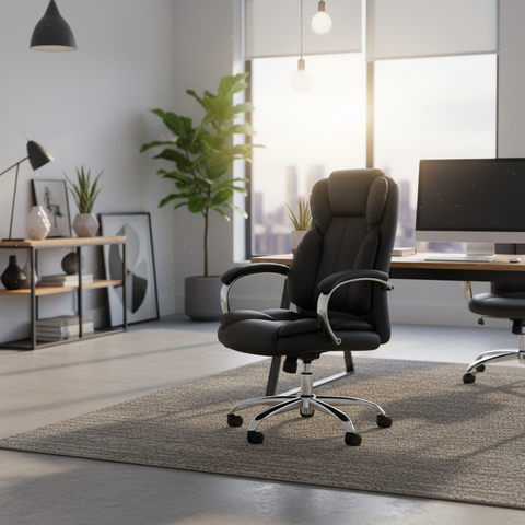 Black Leather Executive Chair in Modern Home Office Setup – Office Furniture UAE | INFINI HOMES