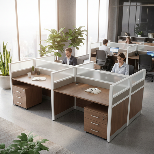 4-Person Work Station Oak+Kakie 200x120cm | Office Furniture UAE | INFINI HOMES