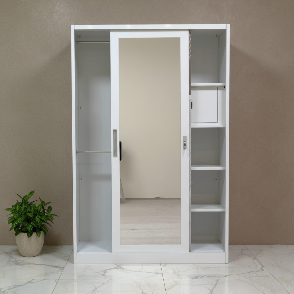 Metal Wardrobe with 2 Sliding Doors & Inner Locker | IH AD-S3-1 (180×120×50 cm)