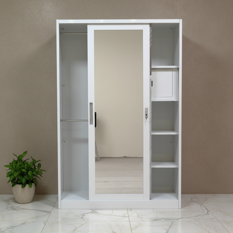 Metal Wardrobe with 2 Sliding Doors & Inner Locker | IH AD-S3-1 (180×120×50 cm)