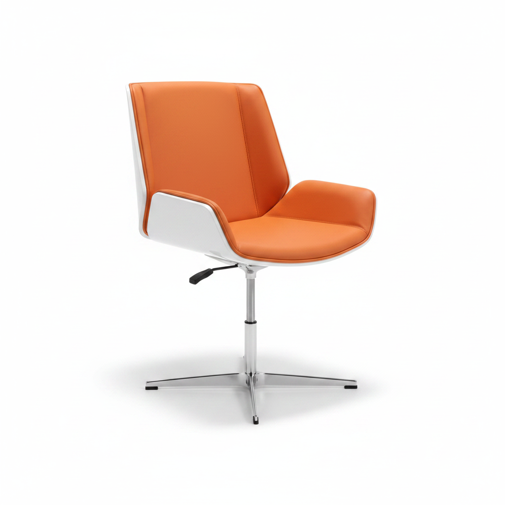Orange & White Visitor Chair Bent Wood PU Seat – White Background | Dubai UAE Furniture
