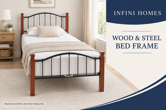 Premium Wooden Steel Bed Frame Single Size 190x90x75cm | UAE Delivery