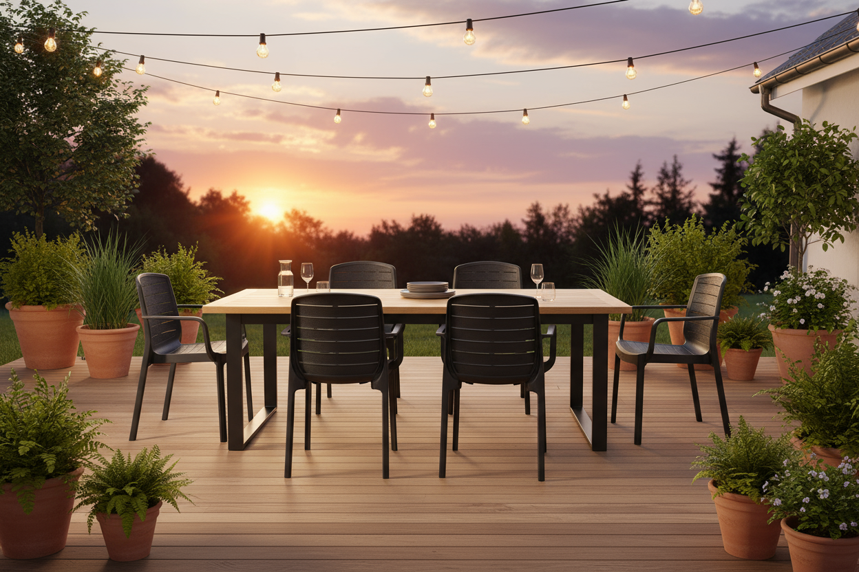 Premium Cedargrain Armchair Set outdoor patio dining scene - weather-resistant furniture UAE Dubai Abu Dhabi