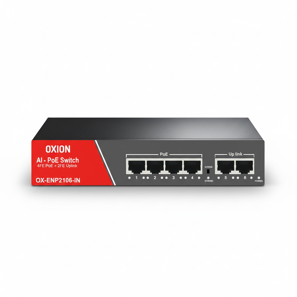OXION OX-ENP2106-1N 4-Port Lite Series AI PoE Switch UAE | 60W 250m Long Range Network Switch Dubai Abu Dhabi Sharjah Ajman Umm Al Quwain Ras Al Khaimah Fujairah